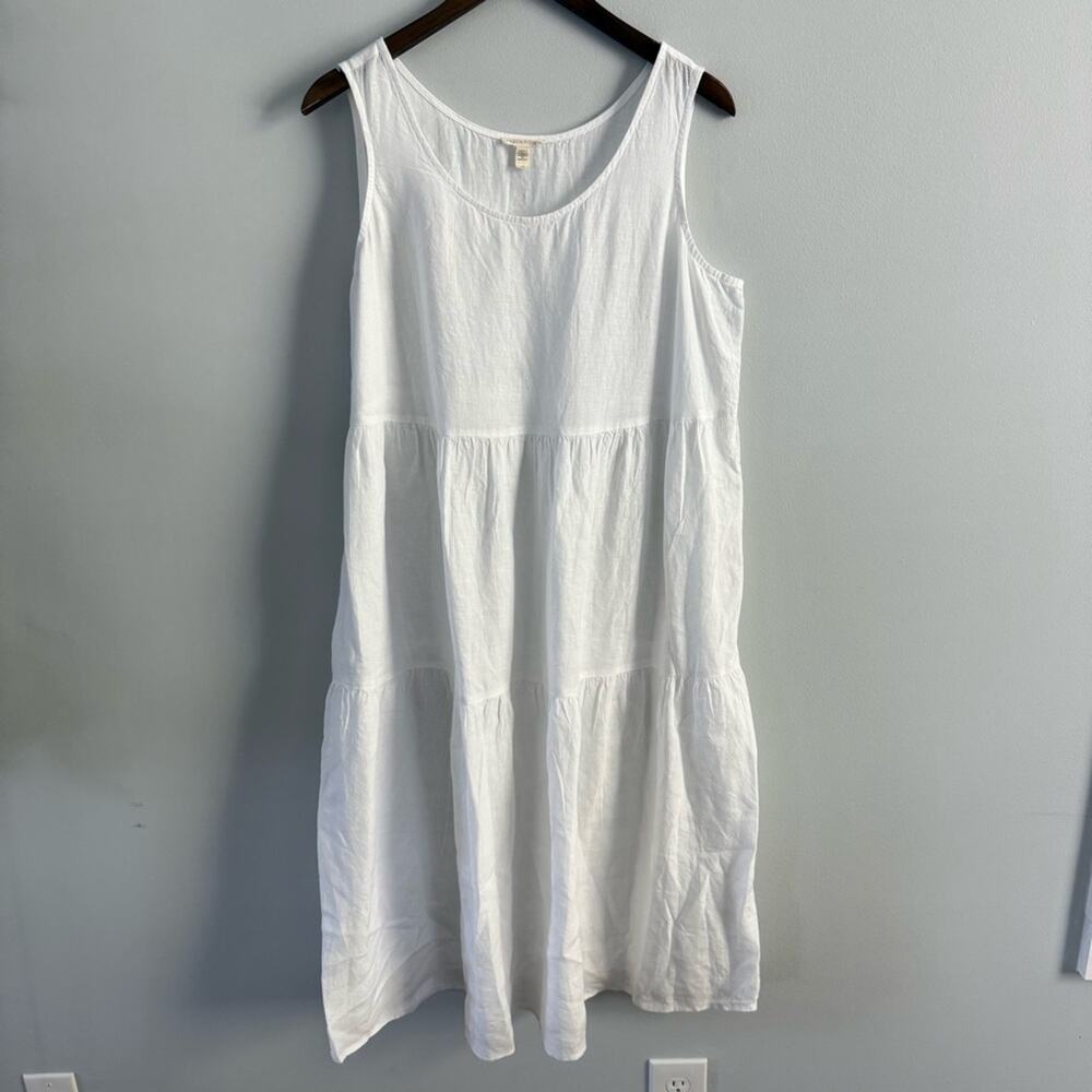 Eileen Fisher | Women’s 100% Organic Linen Tiered Dress Handkerchief Sleeveless - Picture 2 of 8